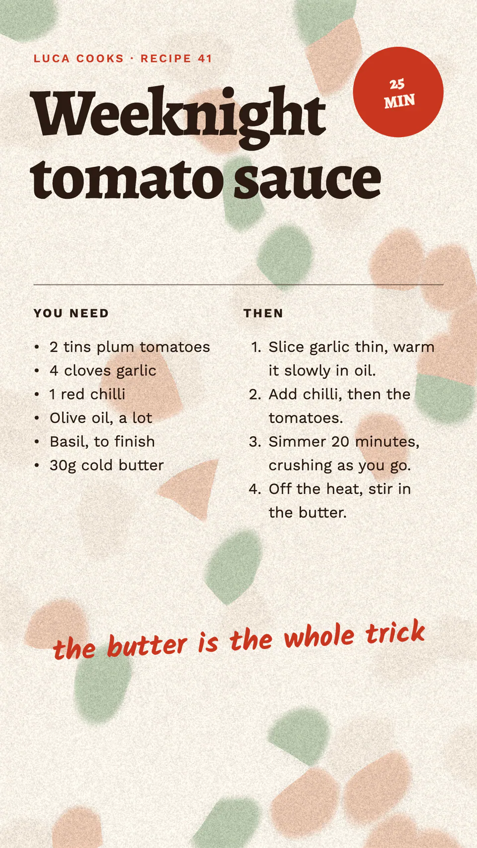 Luca Bruni, Recipe card